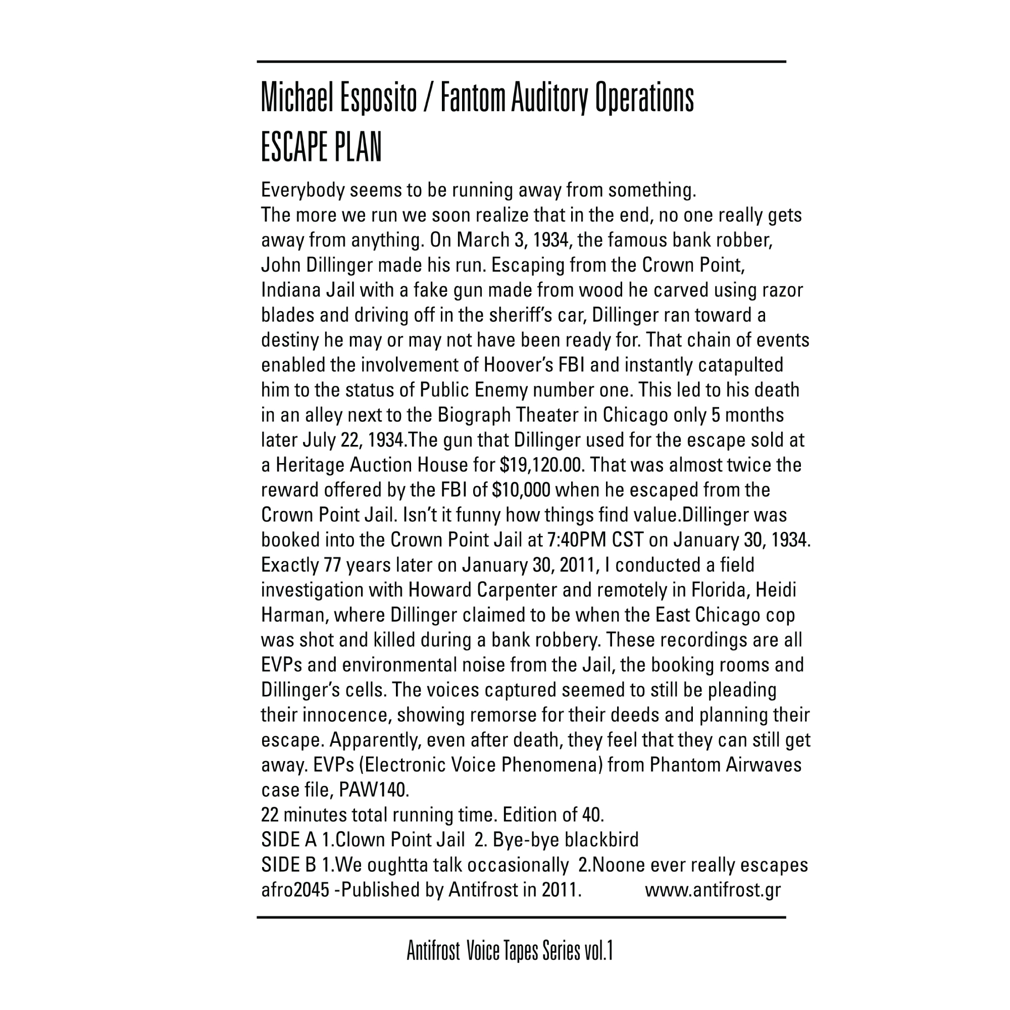 Michael Esposito / Fantom Auditory Operations – Escape plan